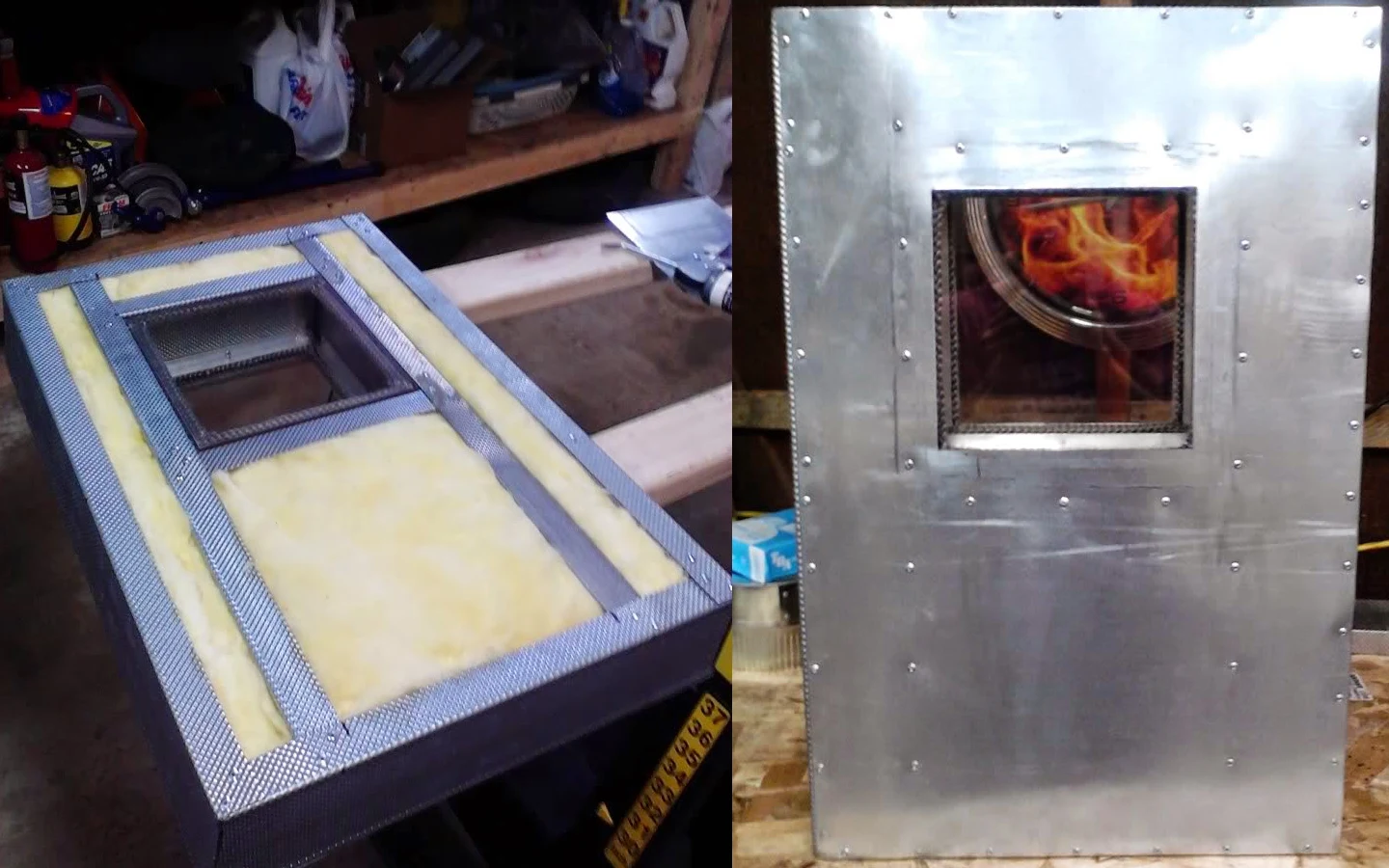 Смотровая дверца, заполненная стекловатой и покрытая приклёпанным листом железа