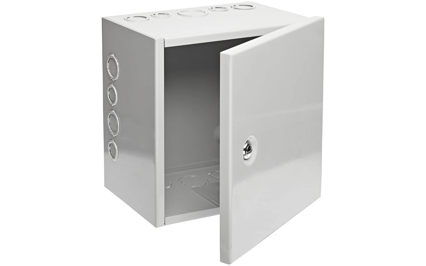 Короб из листовой стали с выбивными отверстиями и откидной крышкой на петлях